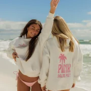 pink palm puff Classic Hoodie in Pink Opal