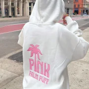 pink palm puff Classic Hoodie in Pink Opal