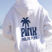 Pink Palm Puff Classic Hoodie in Cloud