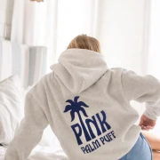 Pink Palm Puff Classic Hoodie in Cloud