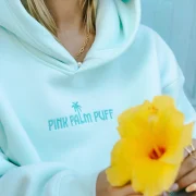 Pink Palm Puff Classic Hoodie in Breeze