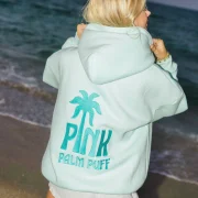 Pink Palm Puff Classic Hoodie in Breeze