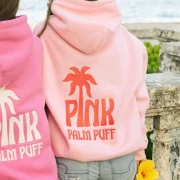 Pink Palm Classic Puff Hoodie in Pink