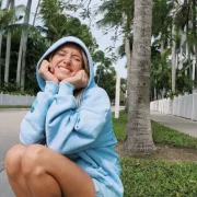 Pink Palm Everything Comes in Hoodie in Blue