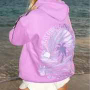Pink Palm Puff Everything Comes in Waves Hoodie in Açai