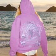 Pink Palm Puff Everything Comes in Waves Hoodie in Açai