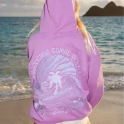 Pink Palm Puff Everything Comes in Waves Hoodie in Açai
