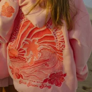 Pink Palm Puff Everything Comes in Waves Pink Hoodie