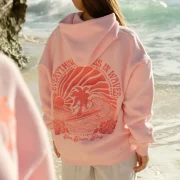 Pink Palm Puff Everything Comes in Waves Pink Hoodie