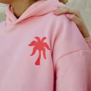 Pink Palm Puff Everything Comes in Waves Pink Hoodie