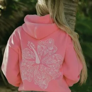 Pink Palm Puff Hawaii Hibiscus Hoodie in Sonic Pink