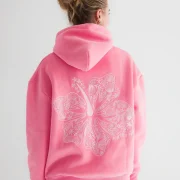 Pink Palm Puff Hawaii Hibiscus Hoodie in Sonic Pink