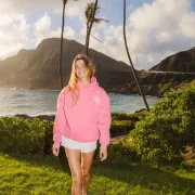 Pink Palm Puff Hawaii Hibiscus Hoodie in Sonic Pink