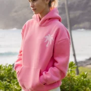 Pink Palm Puff Hawaii Hibiscus Hoodie in Sonic Pink