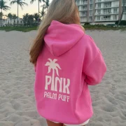 Pink Palm Classic Puff Hoodie in Raspberry