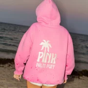 Pink Palm Classic Puff Hoodie in Raspberry