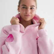 Pink Palm Hawaii Hibiscus Puff Hoodie in Blush