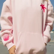 Pink Palm Hawaii Hibiscus Puff Hoodie in Blush