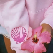 Pink Palm Hawaii Hibiscus Puff Hoodie in Blush