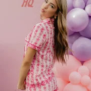 Pink Palm Puff Pajamas in Blush Bay