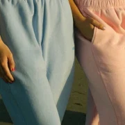 Pink Palm Puff Sweatpants in Blue