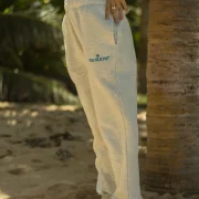 Pink Palm Puff Sweatpants in Heather White