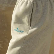 Pink Palm Puff Sweatpants in Heather White