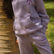 Pink Palm Puff Sweatpants in Lilac