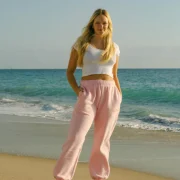 Pink Palm Puff Sweatpants in Pink